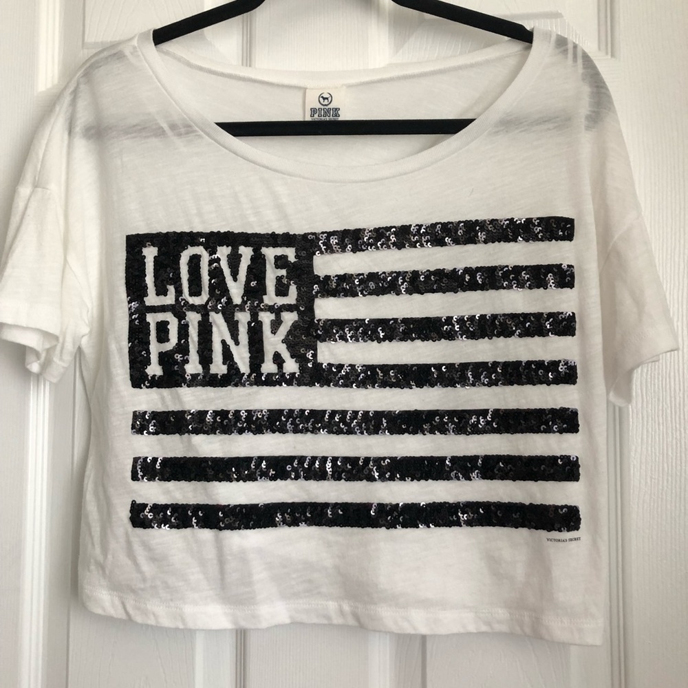 PINK sequin flag crop top